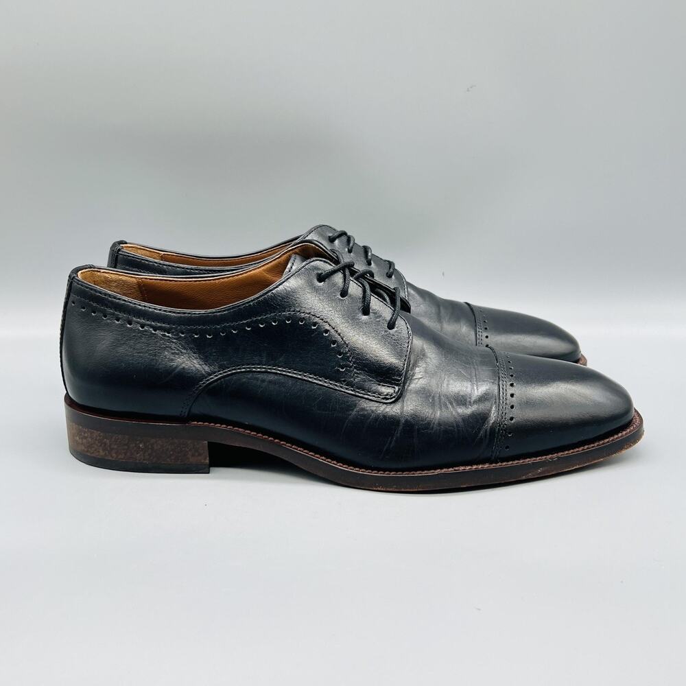 Johnston & Murphy Shoes Mens 9 Black Leather Cap Toe Derby Dress Almond Toe